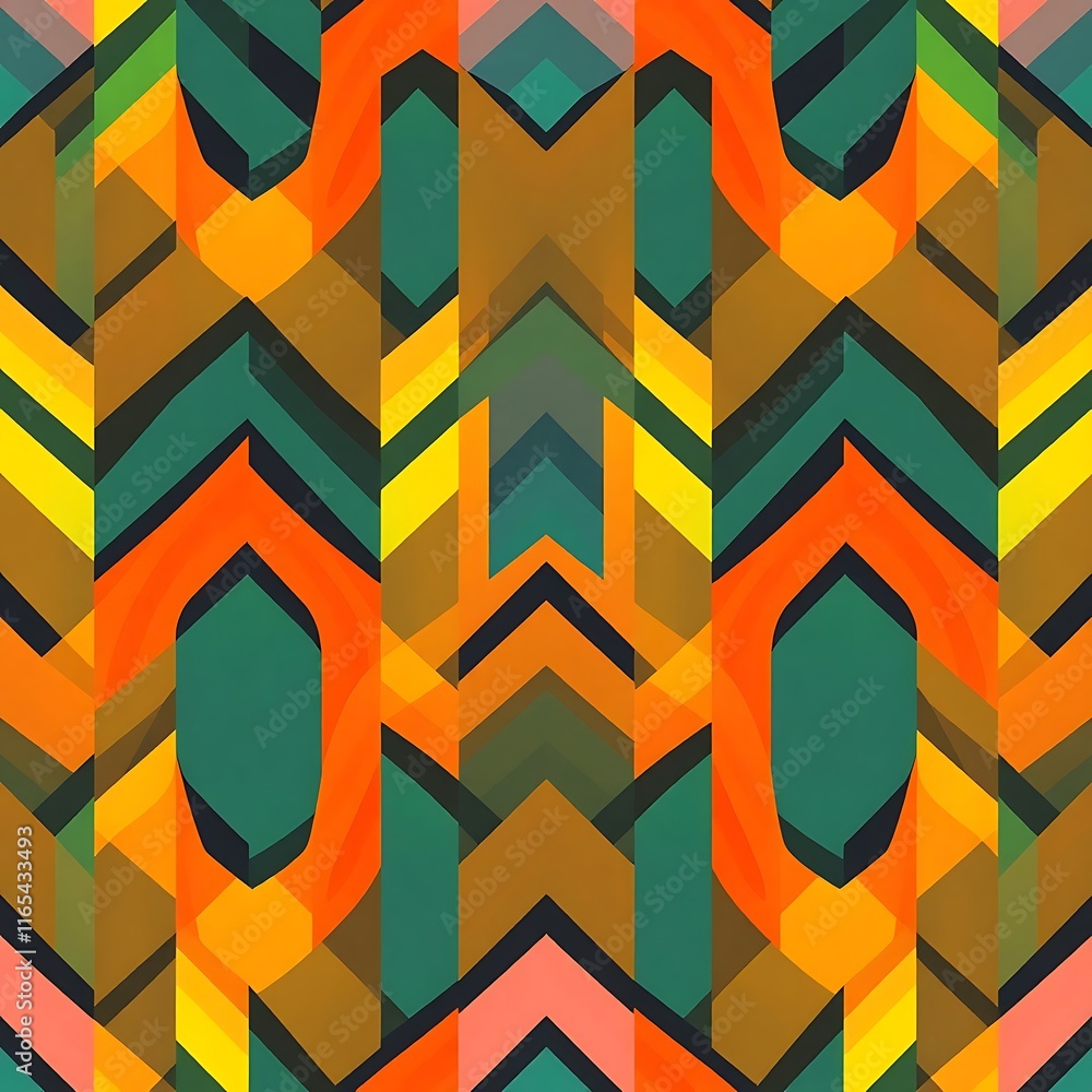 Poster abstract geometric pattern in vibrant hues: a captivating pattern of interlocking geometric shapes, 