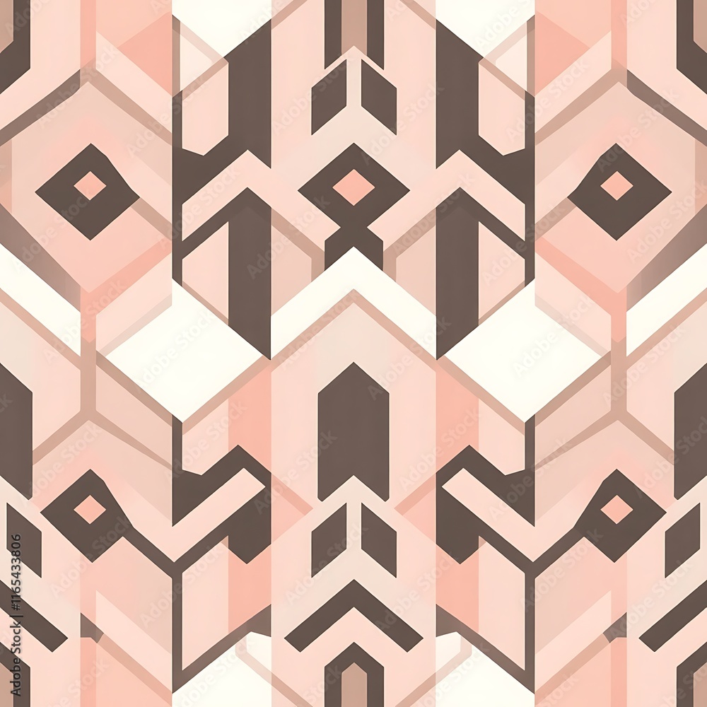 Poster abstract geometric pattern: pink and brown seamless design with abstract geometric shapes.