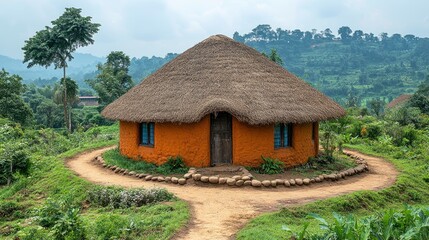 Traditional clay house construction using local materials
