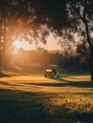 Golf Cart on Golf Course Sunset