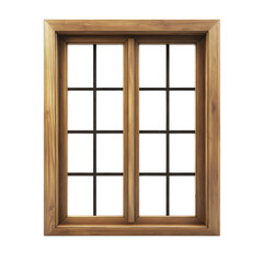 Fototapeta premium Wooden Window Frame with Grid Design, Featuring Multiple Panes and a Natural Rustic Finish, Perfect for Enhancing Home Aesthetics and Architecture