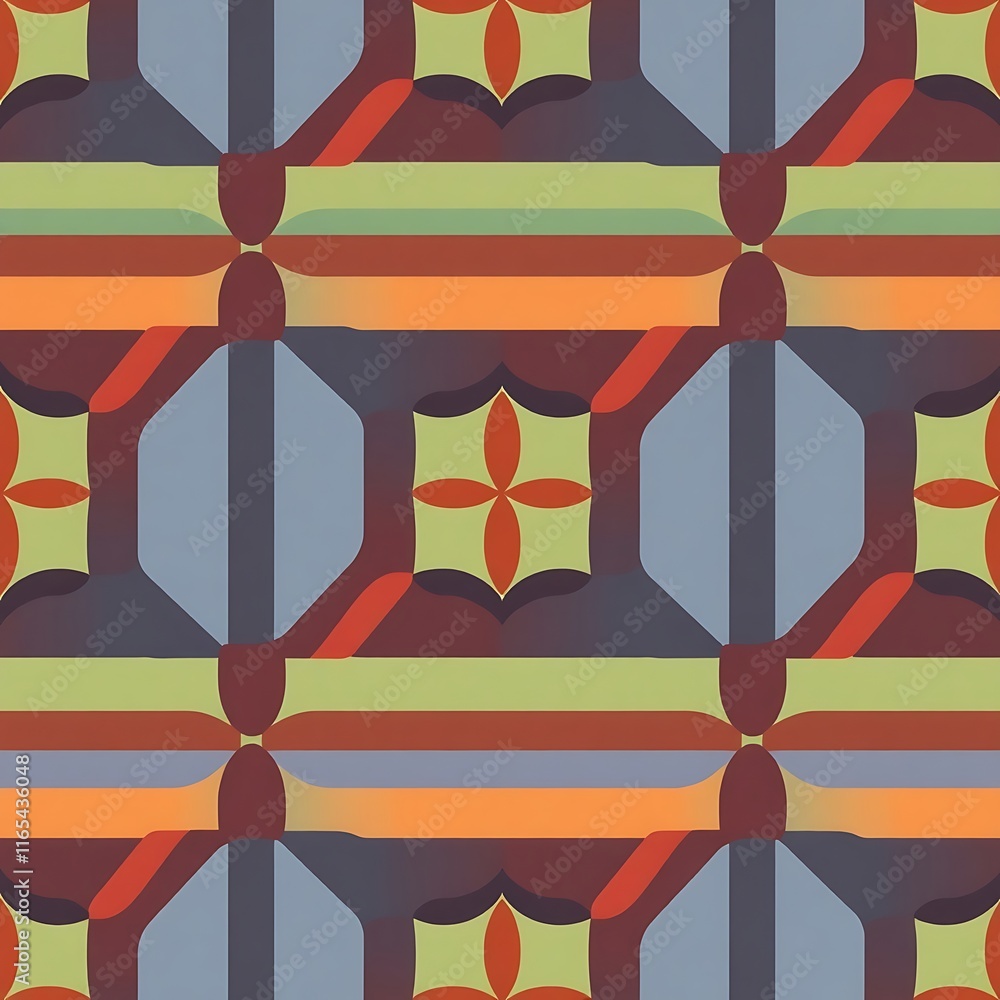 Poster geometric retro pattern: a vibrant and seamless textile design featuring a captivating interplay of 