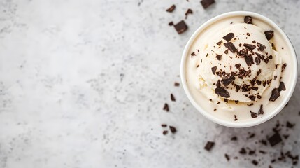 Vanilla Ice Cream Scoop Topped With Chocolate Shavings