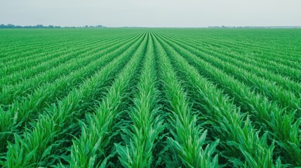 Sunkissed cornfield, a landscape of green growth and abundance lush