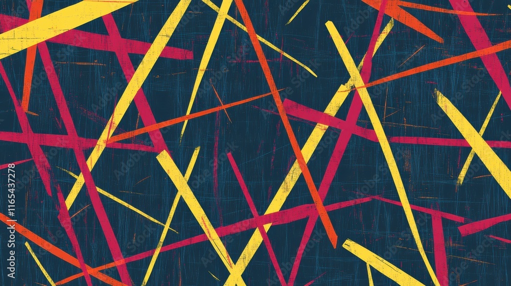 Aufkleber dynamic interplay of red and yellow lines, a vivid colorful abstract pattern