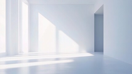 Obraz premium Sunlit Minimalism: A clean, modern interior with a minimalist aesthetic, bathed in soft, natural light streaming through large windows.