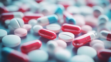 Abstract Background of Colorful Medical Molecules and Pills