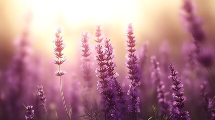 Lavender Flowers Blooming In Sunset Light