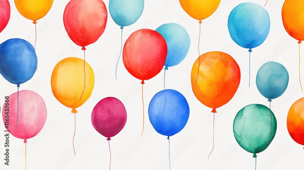 Poster a colorful array of balloons floating against pristine white background vibrant