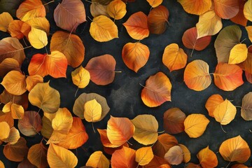 Autumn Leaves on Dark Background: A Close-Up Look at Nature's Palette