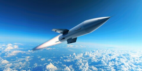 Fototapeta premium Wide angle picture of ipersonic missile with trail in a clear sky