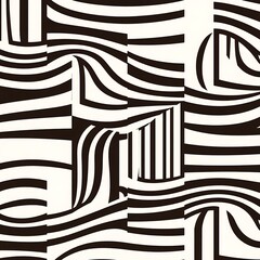 Abstract Zebra Stripes: A mesmerizing abstract pattern featuring bold black and white zebra stripes. The undulating lines create a dynamic and hypnotic effect, evoking a sense of movement and depth.