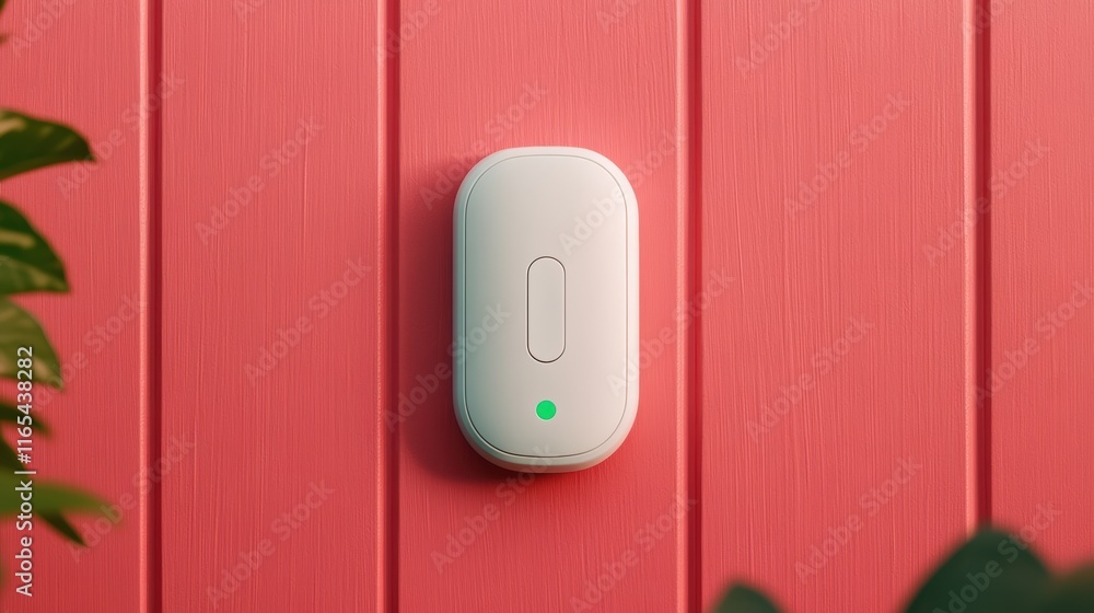 Poster vibrant red wall with a single white push button, study in minimalist design and color contrast