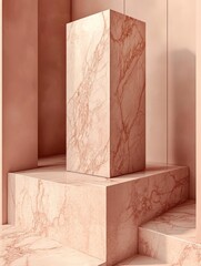 A minimalist pink marble pedestal in a softly lit environment, emphasizing elegance.