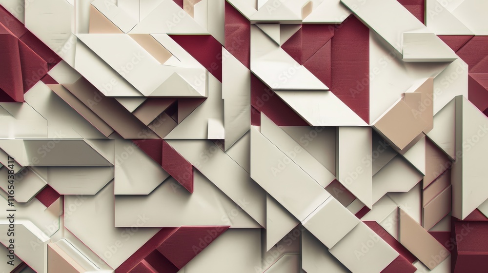 Aufkleber Geometric wallpaper featuring overlapping red and white panels creating a dynamic and modern design