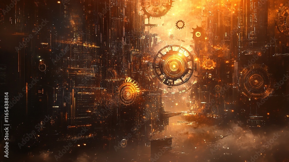 Poster abstract futuristic technology background with gears and cogs