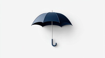 Minimalist umbrella icon with a sleek arching canopy and handle on a white background, symbolizing rain