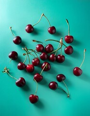 アイスグリーンの背景にさくらんぼが置かれ、シンプルで明るい春の雰囲気を醸し出す爽やかな構図
