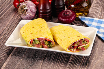 Burrito with tuna and vegetables wrap