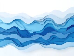 Fototapeta premium Abstract layered paper cut waves in shades of blue, creating a dynamic ocean-like effect on white background.
