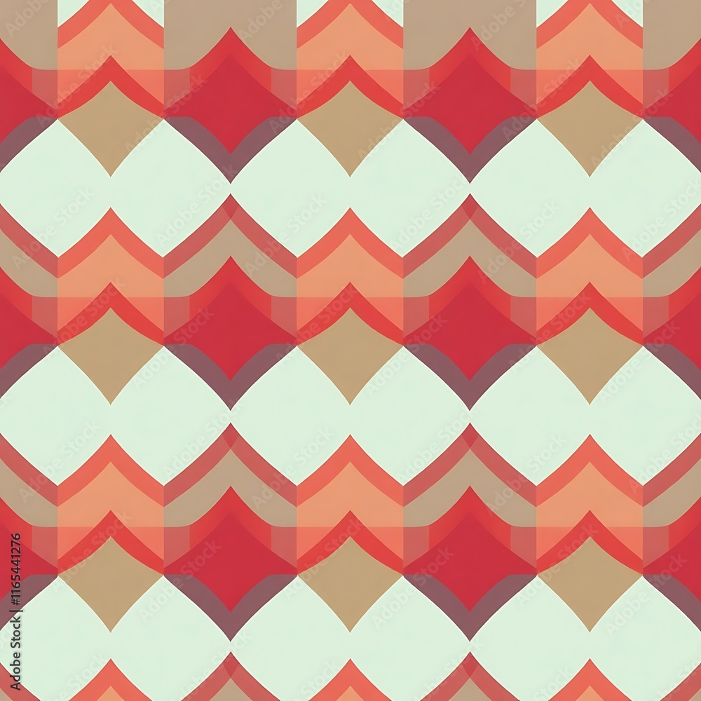 Aufkleber red and beige geometric pattern: abstract seamless texture with overlapping, layered shapes in warm 