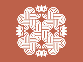 Auspicious Indian Rangoli pattern on the floor in front of the entrance or on the wall. Traditional ornament. Vector illustration or postcard design.