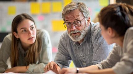 Team discussing project ideas with focus and collaboration