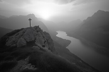 Naklejka premium Mountain Lake Cross