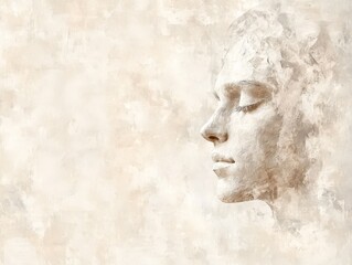 A serene, artistic portrayal of a human face blending with a textured background.