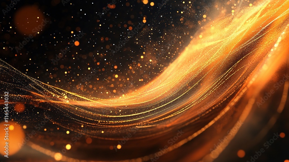 Poster glowing abstract digital waves with points in cosmic space