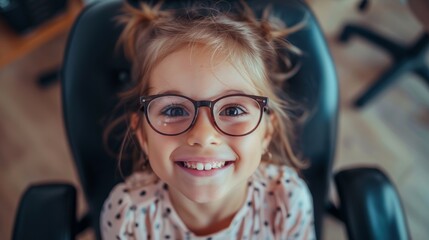 Young girl undergoing an eye exam with trial lenses at an optical shop, exploring new eyewear options for vision health and wellness