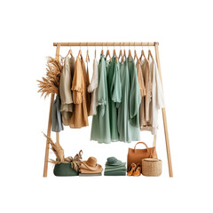 A stylish display of clothing in earthy tones,Isolated on white background