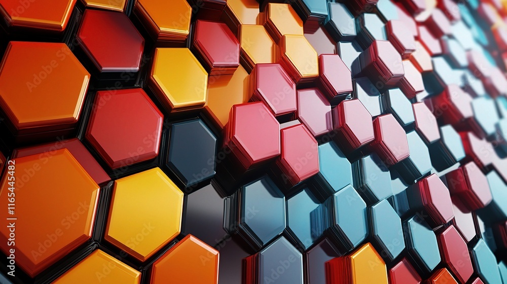 Poster abstract vector background with hexagonal patterns in bold colors