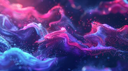 Pink and blue particles flowing, creating an abstract wallpaper background with a mesmerizing visual effect