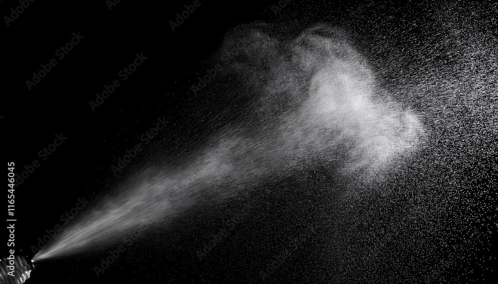Poster fine mist spray in dark space capturing the beauty of suspended particles and airflow dynamics for s