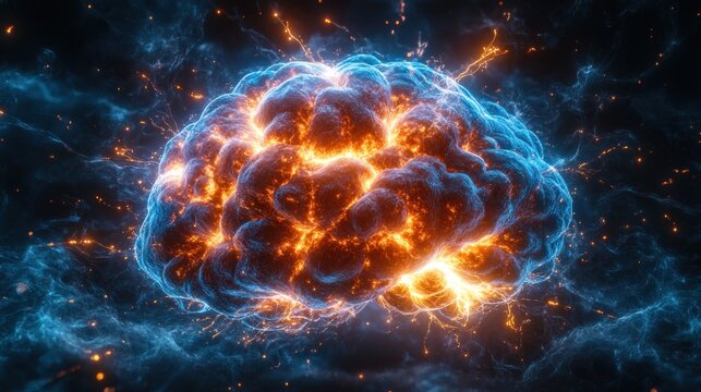 Exploding brain with energy bursts.