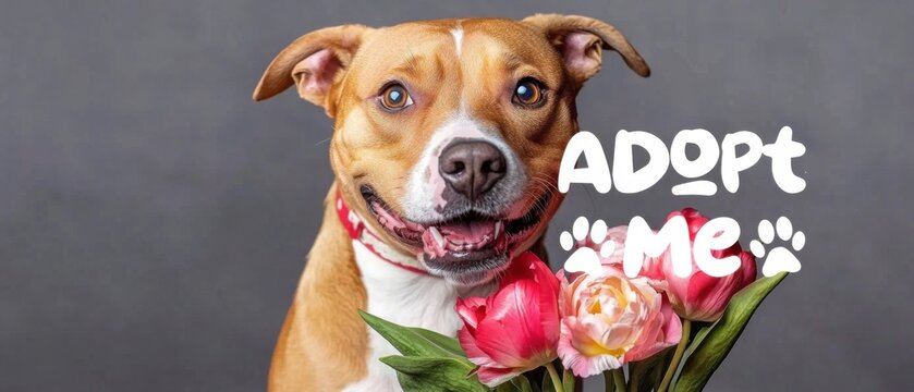 Niedlicher Hund mit Tulpen sucht ein Zuhause: Adoptiere mich
