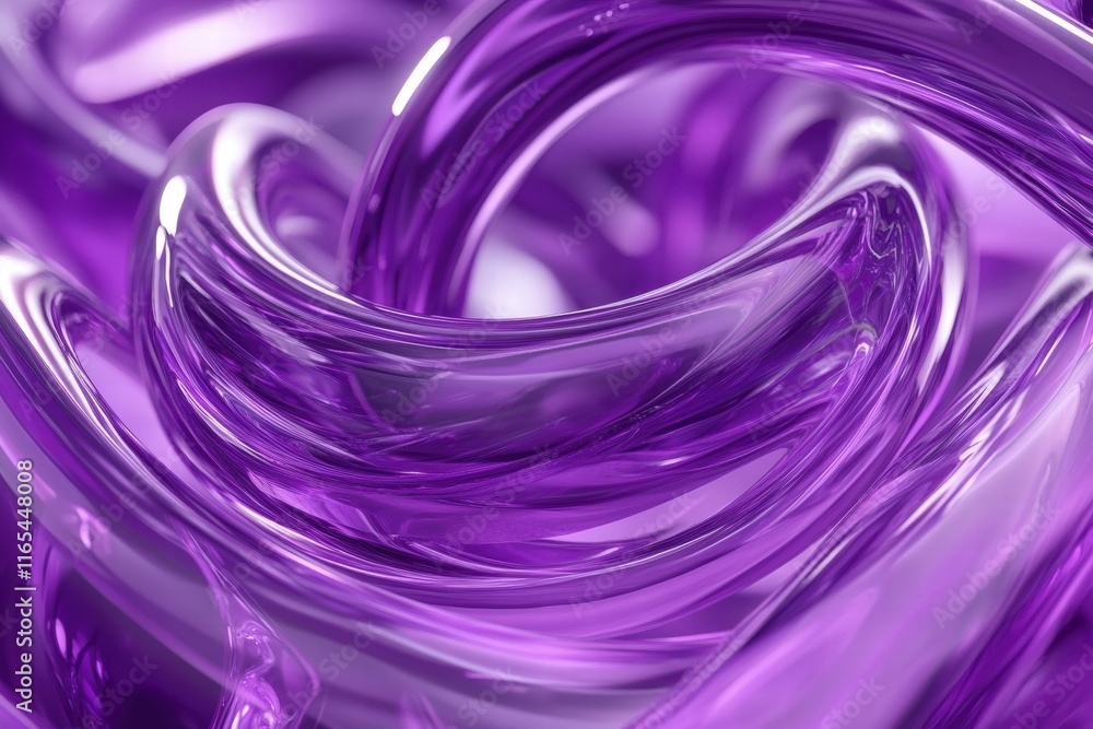 Poster 3d render, abstract purple liquid background with shiny waves and curves.