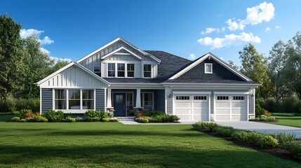 Suburban home exterior on sunny day