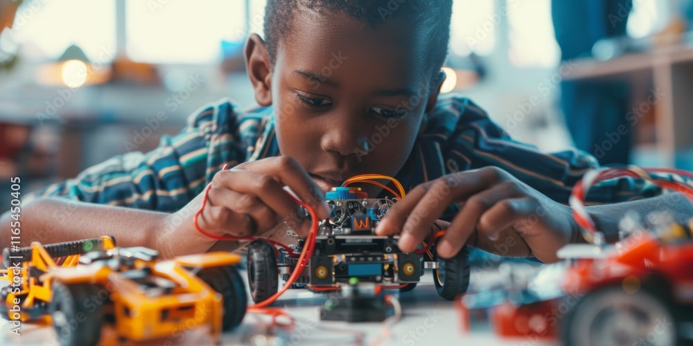 Aufkleber children engaging with robotics and technology in an educational setting exploring electronics throu