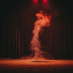 Dramatic Red Spotlight on Swirling Smoke Stage Background