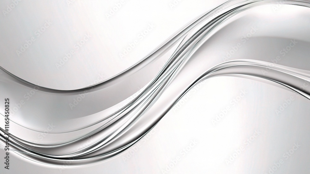 Poster shiny silver foil background with smooth gradient and curved lines