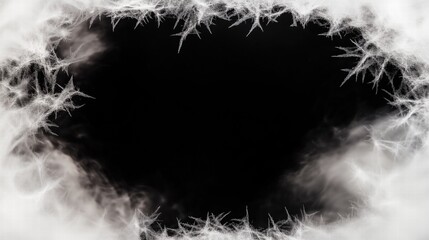 Frosty texture with sharp icicles on a black background. Winter and cold weather concept.