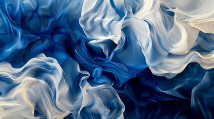 Fototapeta premium Abstract wallpaper with flowing blue and white fabric creating a beautiful and elegant design