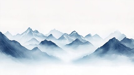 A minimalist background featuring misty mountains, with an ethereal feel and a sense of tranquility. 