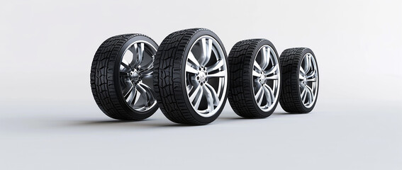 Three car tires with different rims and wheels