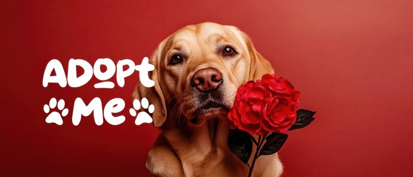 S&uuml;&szlig;e LabradorH&uuml;ndin mit roter Rose  Adoptiere mich
