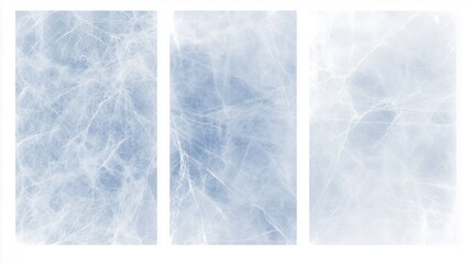 Three icy blue textured panels with web-like lines on a bright background. winter-inspired minimalistic design