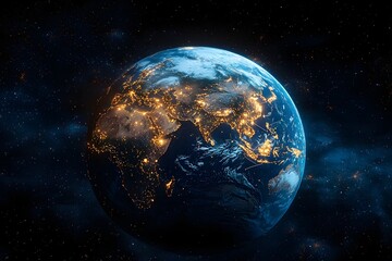 Fototapeta premium Holographic Global Connections Concept on Planet Earth at Night