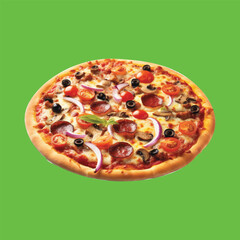 pizza isolated on green screen background
